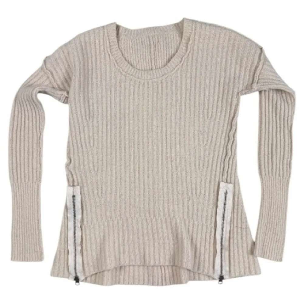 Vintage Abercrombie & Fitch Cream Ribbed Pullover Sweater Side Zippers Sz XS Y2K